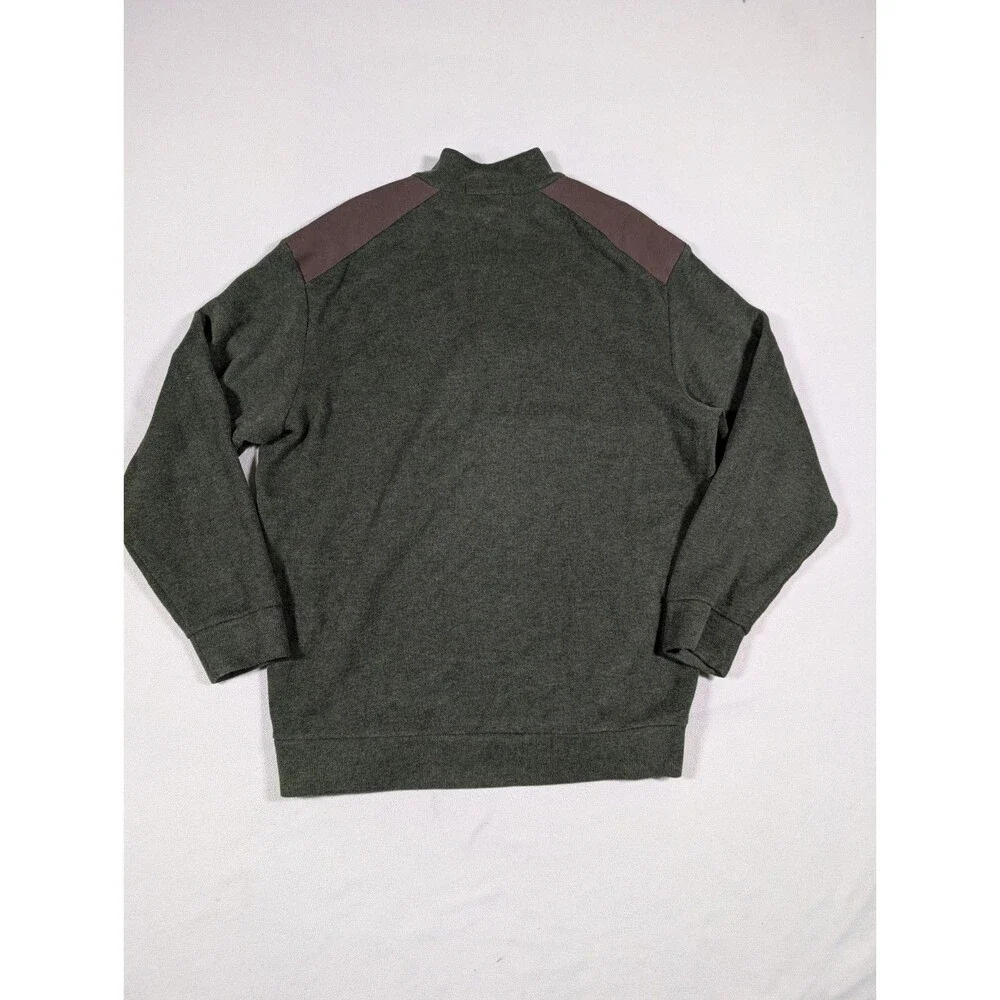 Cremieux Collection Sweater Mens L Green Henley Suede Shoulder Elbow Patch
